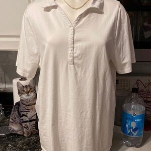 N womens Suprema button front short sleeve stretch white top 14/16 W